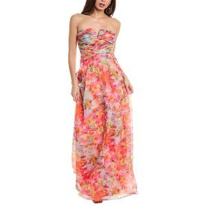 Ramy Brook Sierra Crinkled Strapless Maxi Gown Pink Multi Size 12 NEW NWT